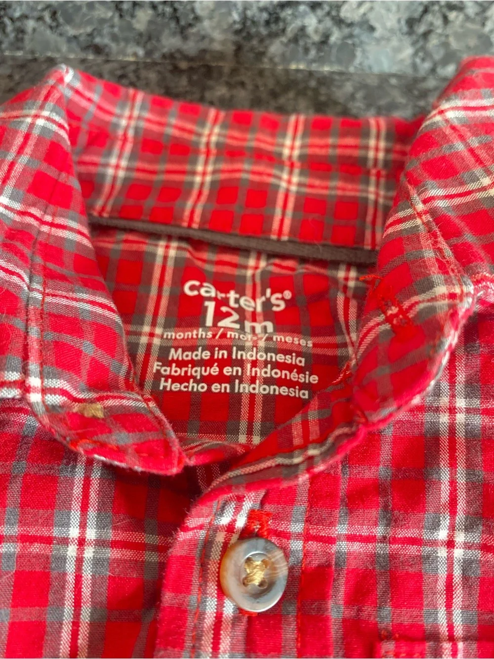 Carter's Red Plaid Button-Front Bodysuit Shirt 12m baby boy top